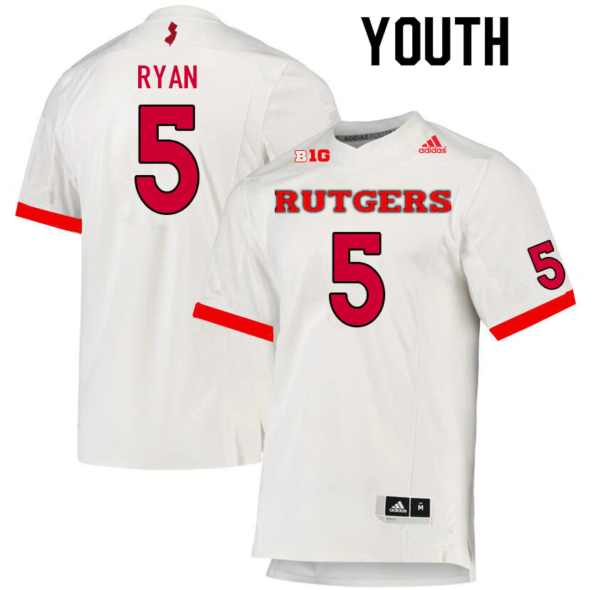 Youth #5 Sean Ryan Rutgers Scarlet Knights College Football Jerseys Sale-White - Click Image to Close